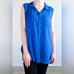 Liz Claiborne Blue Sleeveless Button-down Office Blouse, Size L